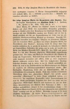 280-281 [Rezension] Pesch, Christian, Die selige Jungfrau Maria, die Vermittlerin aller Gnaden