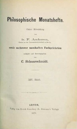 Philosophische Monatshefte. 14 (1878)