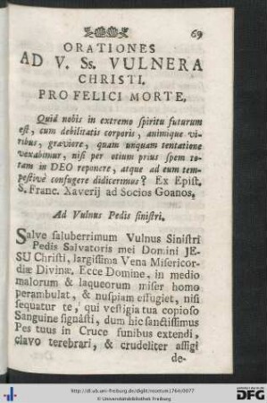 Orationes Ad Eadem Ss. Vulnera Christi.