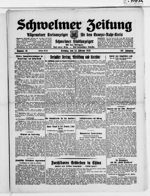 Schwelmer Zeitung : allgemeiner Kreisanzeiger für den Ennepe-Ruhr-Kreis : Schwelmer Stadtanzeiger