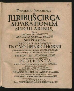 Disputatio Inauguralis De Iuribus Circa Separationem Singularibus
