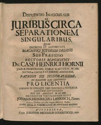Disputatio Inauguralis De Iuribus Circa Separationem Singularibus