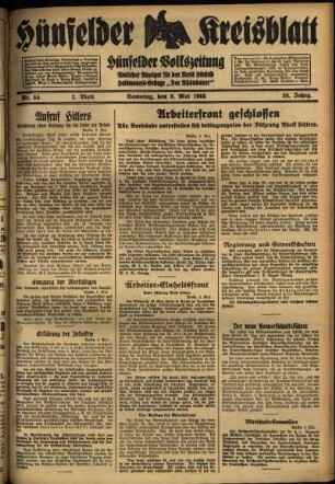 Zweite Ausgabe vom Samstag, den 06. Mai 1933.