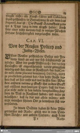 Cap. VI. Von der Reußen Policey und Justitz-Wesen