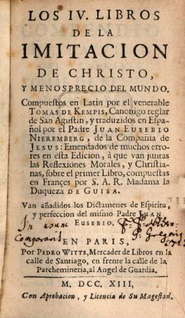Los 4 libr. De la imitacion de Christo
