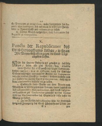 X. Puncta der Republicaner des Groß-Herzogthums Lithau/ so sie an Ihre Woywodschafften gegen die Land-Täge abgehen lassen.