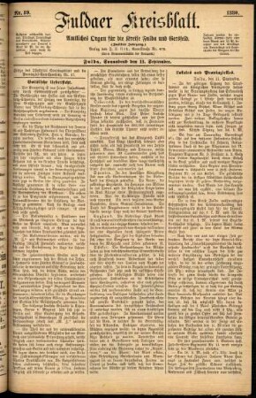 Erste Ausgabe vom Samstag, den 11. September 1880.