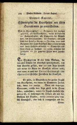 Drittes Kapitel. Schwierigkeit die Krankheiten von ihren Symptomen zu unterscheiden.