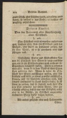 Drittes Kapitel. Von der Antretung oder Ausschlagung einer Erbschaft.