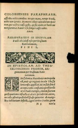 In Epistolam ad Thessalonicenses Priorem, Argumentum per Erasmum Roterodamum.