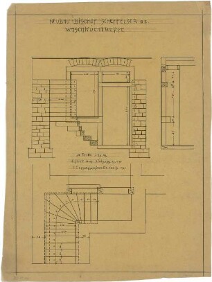 Billing, Hermann; Karlsruhe, Scheffelstr. 62; Haus Bischof - Waschküchtreppe (Grundriss; Ansicht; Schnitt; Detail)