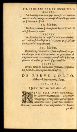 De Rebus Corporalibus & incorporalibus. Titulus II.