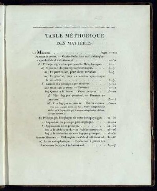 Table Méthodique des Matières.