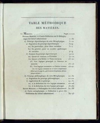 Table Méthodique des Matières.