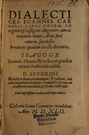 Dialectices Joannis Caesarii libri decem