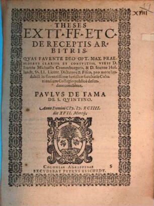 Theses ex tt. FF. et C. de receptis arbitris