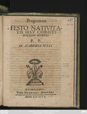 Programma Festo Nativitatis Jesu Christi Domini Nostri : P.P. In Academia Iulia