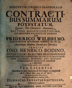 Disputatio Iuridica Inauguralis De Contractibus Summarum Potfstatum