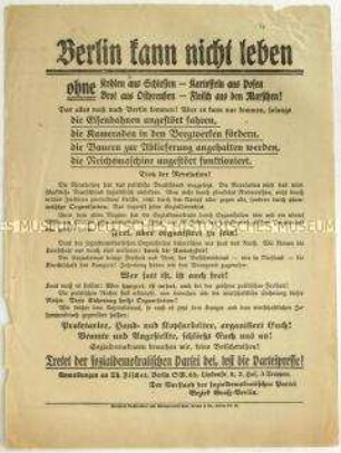 Flugblatt der SPD zur Novemberrevolution und Aufruf zum Beitritt