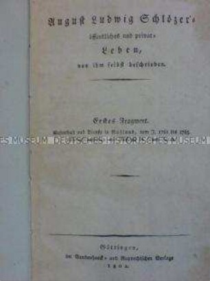 Autobiographie August Ludwig Schlözers