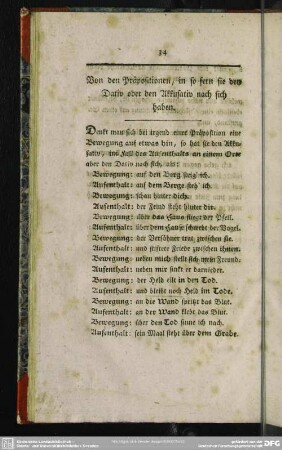 Von den Präpositionen, in so fern sie den Dativ oder den Akkusativ nach sich haben
