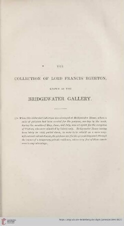 The Collection of Lord Francis Egerton, known as the Bridgewater Gallery