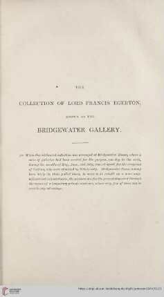 The Collection of Lord Francis Egerton, known as the Bridgewater Gallery