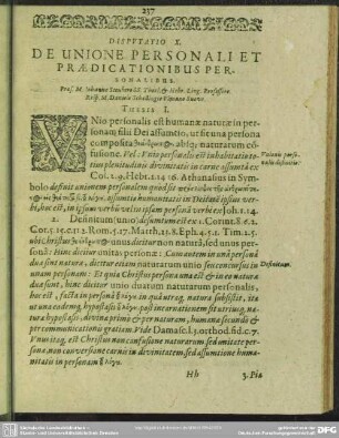 Disputatio X. De Unione Personali Et Praedicationibus Personalibus [Daniel Schellingius Ulmanus Suecus]