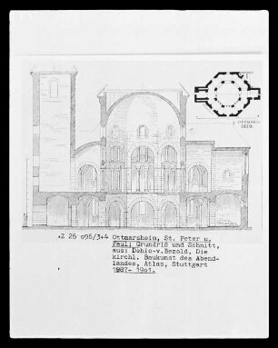 Grundriss und Schnitt der Stiftskirche Saint-Pierre-et-Paul zu Ottmarsheim