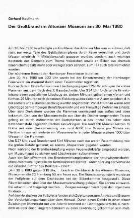 Der Großbrand im Altonaer Museum am 30. Mai 1980