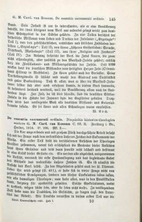 145-147 [Rezension] Rossum, Wilhelm Marinus van, De essentia sacramenti ordinis disquisitio historico-theologica