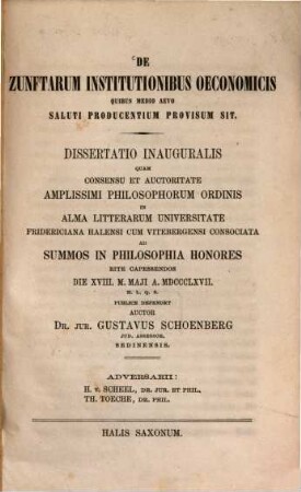 De zunftarum institutionibus oeconomicis quibus medio aevo saluti producentium provisum sit