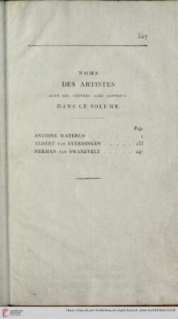 Noms des artistes dont les oeuvres sont contenus dans ce volume