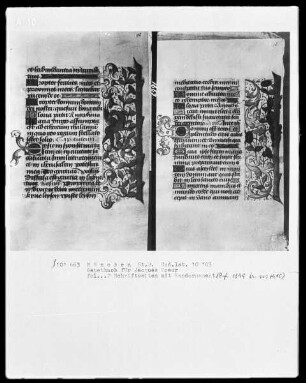 Lateinisches Gebetbuch mit Kalendarium — Schriftseite mit Initialen und Bordüre
