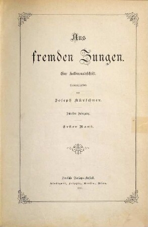 Aus fremden Zungen : Zeitschr. für d. moderne Erzählungslitteratur d. Auslandes. 5,1. 1895