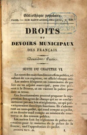 Droits et devoirs municipaux des Français, 5,2. (1833). - 108 S.