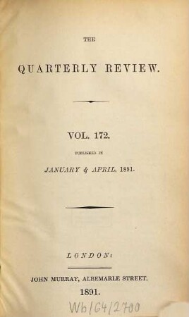 The quarterly review. 172 = No. 343 - 344. 1891
