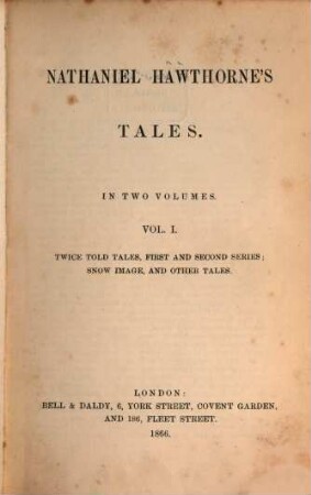 Nathaniel Hawthorne's Tales : In 2 vols.. I