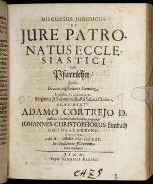Discursus Iuridicus De Iure Patronatus Ecclesiastici von Pfarrlehn