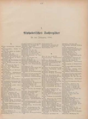 I. Alphabetisches Sachregister für den Jahrgang 1888