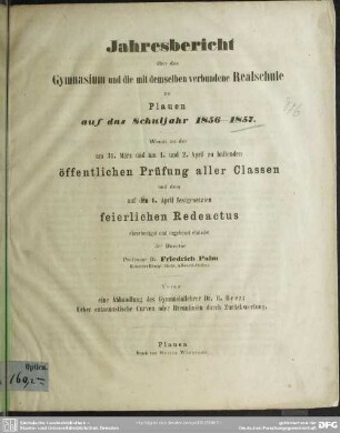 Über catacaustische Curven oder Brennlinien durch Zurückwerfung