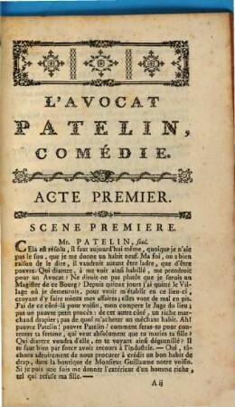 L' Avocat Patelin : Comédie en 3 actes et en prose