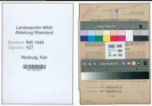 Entnazifizierung Karl Neuburg , geb. 04.01.1888 (Bahnbeamter)