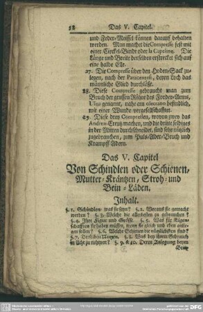 Das V. Capitel Von Schindlen oder Schienen, Mutter-Kräntzen, Stroh- und Bein-Läden