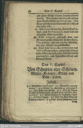 Das V. Capitel Von Schindlen oder Schienen, Mutter-Kräntzen, Stroh- und Bein-Läden
