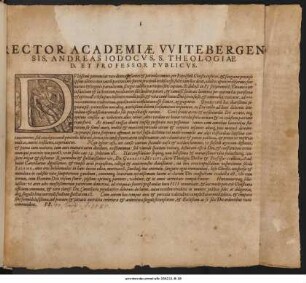 Rector Academiæ VVitebergensis, Andreas Iodocvs, S. Theologiae D. Et Professor Pvblicvs