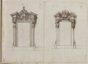 Fenster, Aufrisse : Fenster, Aufrisse, unbekannter Zeichner, 1. Hälfte 18. Jh. Feder, Pinsel in Wasserfarbe/Papier. 22,6 x 31,8 cm.