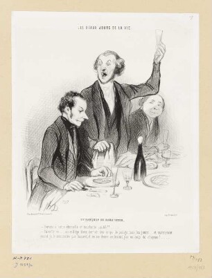 Un banquet de barbistes, Blatt 47 der Folge "Les Beaux jours de la vie“, in: "Le Charivari", Paris 1845