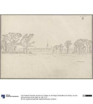 Ansicht von Treptow an der Rega (Trzebiatów) von Süden, von der Wichowschen Kirche