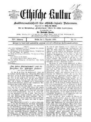 "Der Köter Klassenkampf," und die Aufgaben der "Ethischen Kultur"